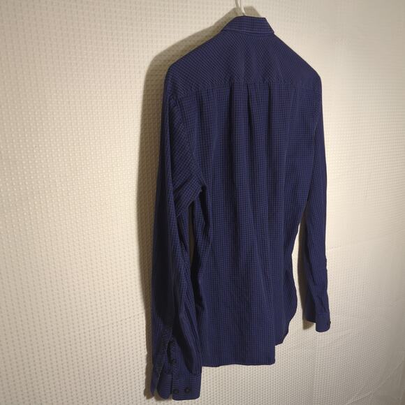 Jared Lang After Hours Slim Fit Shirt Large Blue Black Check Long Sleeve Turkey - Picture 8 of 8